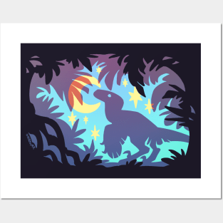 Stargazing Dino (Blue Variant) Posters and Art